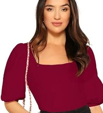 Dream Beauty Fashion Women's Bishop Puff Sleeves Square Neck Slim Top