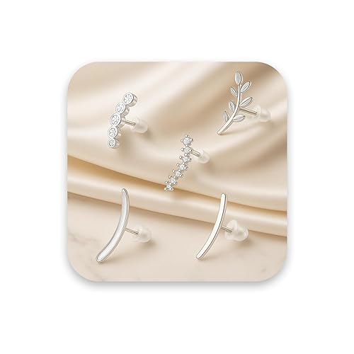 Set of 5 pairs minimalist silver earrings with 18K silver plating, perfect for helix, tragus, cartilage, and lobe piercings