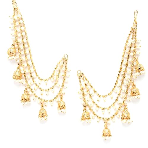 Elegant pearl tassel earrings with floral diamond stud – handcrafted ethnic clip-on jewellery for women by Zeneme