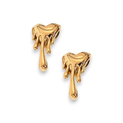 Pair of bold gold drip earrings with a liquid gold design and mirror-polished finish