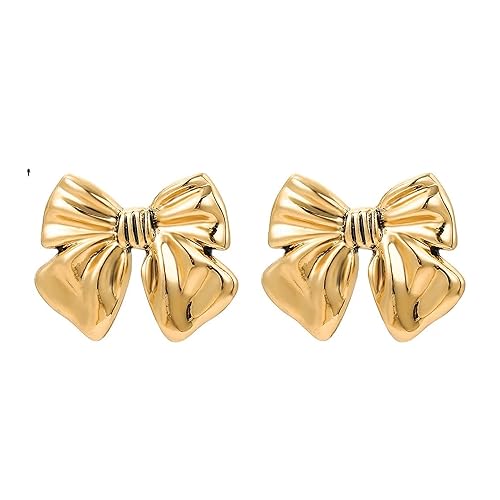 Elegant gold bow earrings with hammered texture