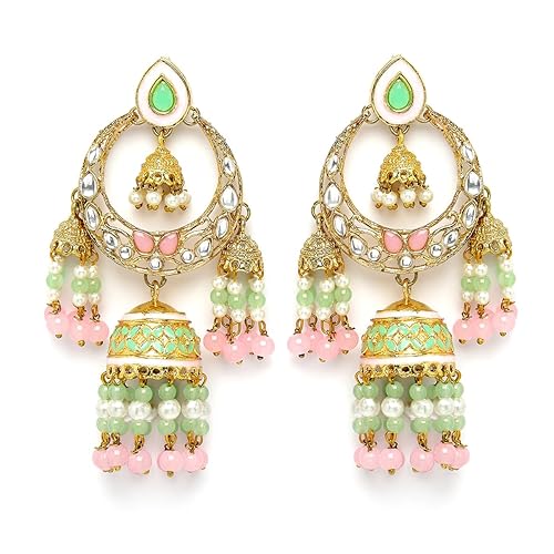 Green Beads Kundan Dangler Jhumki